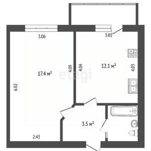 1-к квартира, вторичка, 36м2, 2/9 этаж