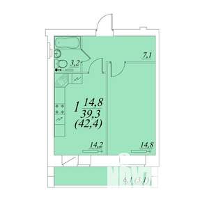 1-к квартира, строящийся дом, 42м2, 9/10 этаж