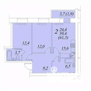 2-к квартира, строящийся дом, 61м2, 1/10 этаж