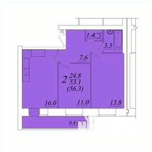 2-к квартира, строящийся дом, 56м2, 7/10 этаж