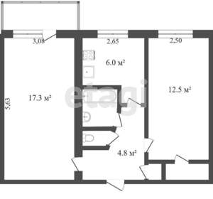 2-к квартира, вторичка, 44м2, 5/5 этаж