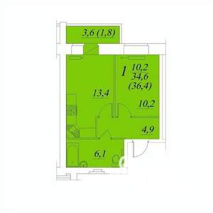 1-к квартира, строящийся дом, 36м2, 2/10 этаж