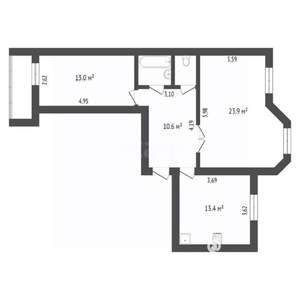 2-к квартира, вторичка, 64м2, 4/9 этаж