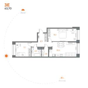 2-к квартира, вторичка, 64м2, 1/8 этаж