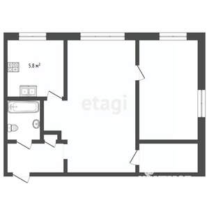 2-к квартира, вторичка, 42м2, 5/5 этаж