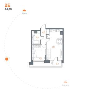 1-к квартира, вторичка, 44м2, 8/8 этаж