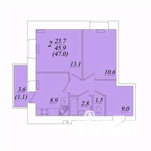 2-к квартира, строящийся дом, 47м2, 7/10 этаж