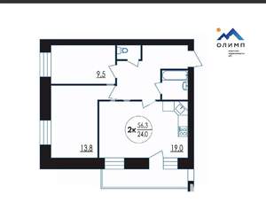 2-к квартира, вторичка, 56м2, 2/9 этаж