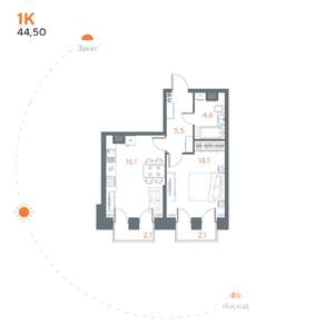 1-к квартира, вторичка, 45м2, 5/8 этаж