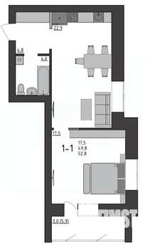 1-к квартира, вторичка, 55м2, 8/10 этаж