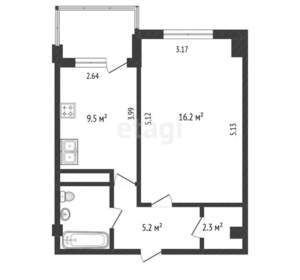 1-к квартира, вторичка, 37м2, 8/16 этаж