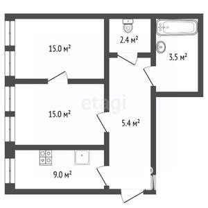 2-к квартира, вторичка, 51м2, 1/2 этаж