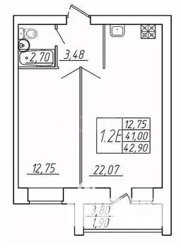 1-к квартира, вторичка, 41м2, 10/10 этаж