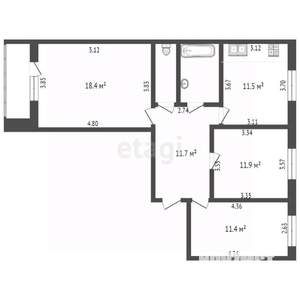 3-к квартира, вторичка, 72м2, 2/5 этаж