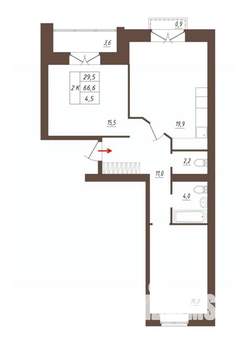 2-к квартира, строящийся дом, 67м2, 3/3 этаж
