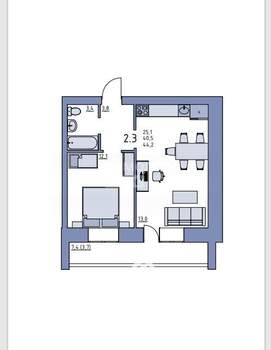 2-к квартира, вторичка, 44м2, 1/5 этаж