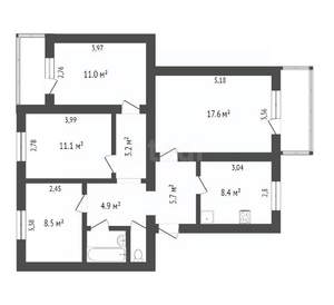 4-к квартира, вторичка, 74м2, 1/5 этаж