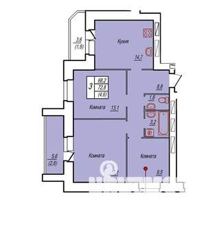3-к квартира, строящийся дом, 73м2, 12/12 этаж