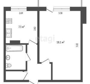 1-к квартира, вторичка, 34м2, 4/5 этаж