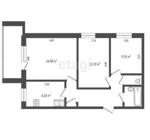 3-к квартира, вторичка, 60м2, 6/9 этаж