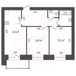 2-к квартира, вторичка, 52м2, 6/10 этаж