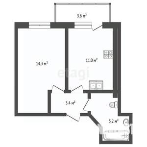 1-к квартира, вторичка, 35м2, 9/12 этаж