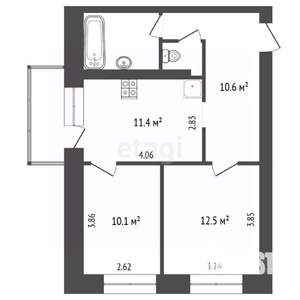 2-к квартира, вторичка, 52м2, 3/5 этаж