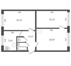 3-к квартира, вторичка, 60м2, 1/5 этаж
