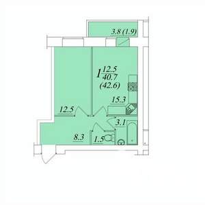 1-к квартира, строящийся дом, 43м2, 3/10 этаж