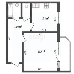 1-к квартира, вторичка, 46м2, 1/12 этаж