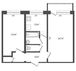 2-к квартира, вторичка, 44м2, 2/5 этаж