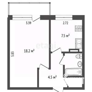 1-к квартира, вторичка, 35м2, 2/5 этаж