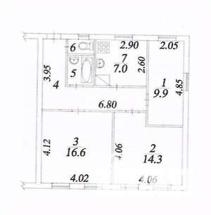 3-к квартира, вторичка, 63м2, 1/2 этаж