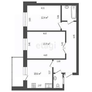 2-к квартира, вторичка, 58м2, 1/3 этаж