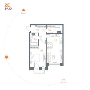 1-к квартира, вторичка, 59м2, 6/8 этаж