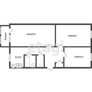 3-к квартира, вторичка, 62м2, 2/5 этаж