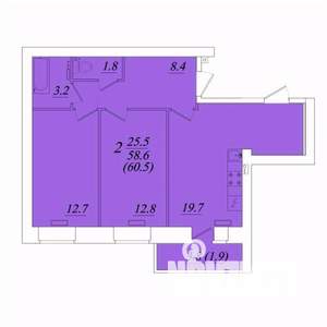 2-к квартира, строящийся дом, 61м2, 9/10 этаж