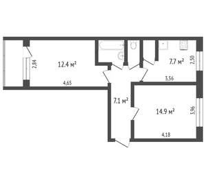 2-к квартира, вторичка, 47м2, 1/5 этаж