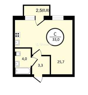 Студия квартира, вторичка, 33м2, 3/3 этаж