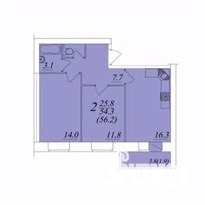 2-к квартира, строящийся дом, 56м2, 7/10 этаж
