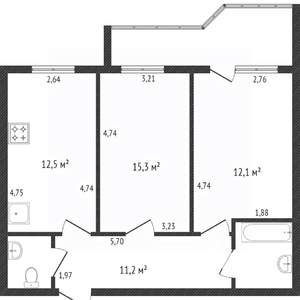 2-к квартира, вторичка, 58м2, 2/11 этаж