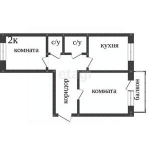 2-к квартира, вторичка, 48м2, 1/5 этаж