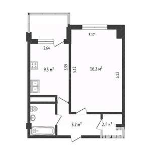 1-к квартира, вторичка, 38м2, 13/16 этаж