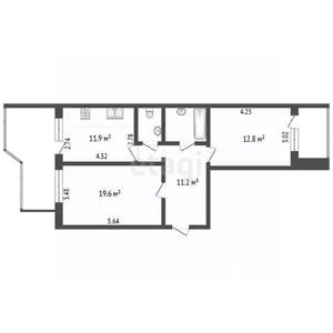 2-к квартира, вторичка, 61м2, 2/5 этаж