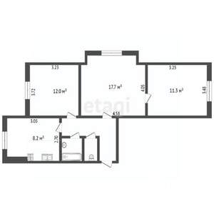 3-к квартира, вторичка, 58м2, 2/3 этаж