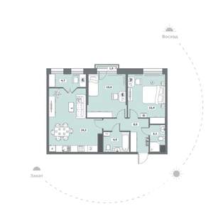 2-к квартира, сданный дом, 77м2, 6/9 этаж