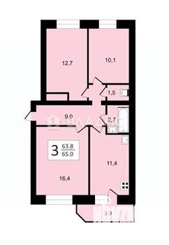 3-к квартира, вторичка, 64м2, 4/9 этаж