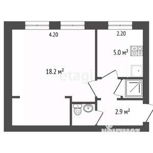 1-к квартира, вторичка, 29м2, 1/2 этаж