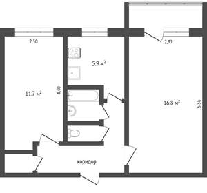 2-к квартира, вторичка, 44м2, 2/5 этаж