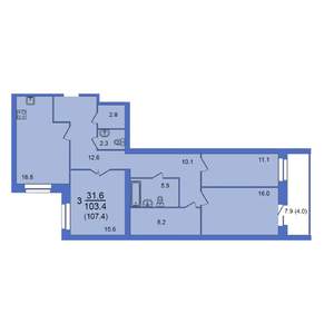 4-к квартира, строящийся дом, 107м2, 2/10 этаж